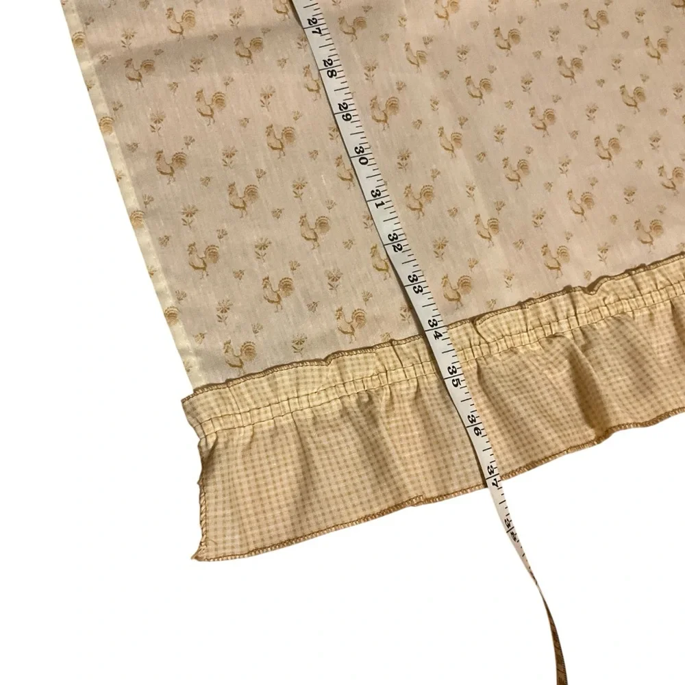VINTAGE Rooster Curtains for one Window Complete Country Farmhouse Cottage Tan +